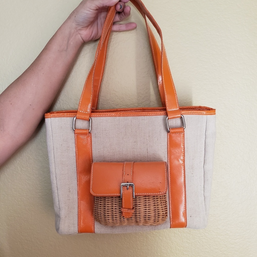 🦇Boho Canvas and basket weave tote